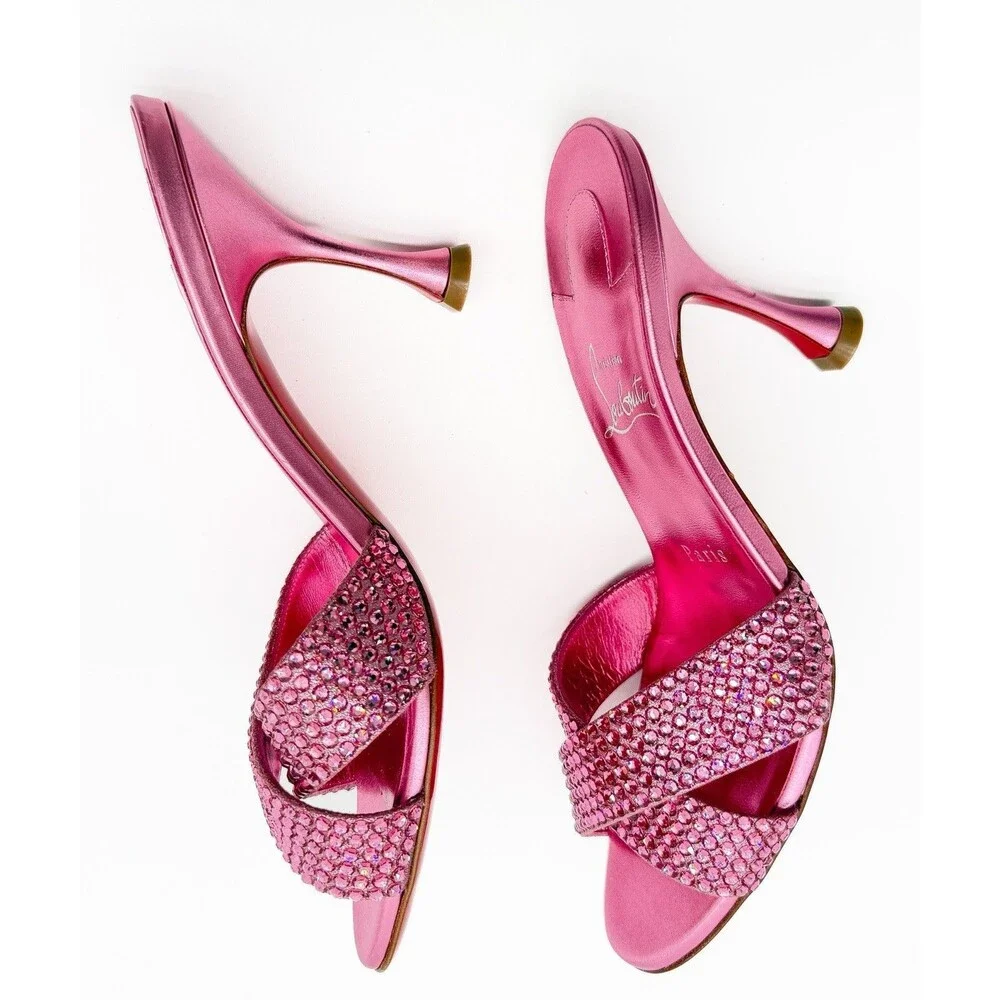 Christian Louboutin Mariza Is Back Strass 85 Mule Sandal Pink Metallic EU 37.5 - Picture 5 of 13